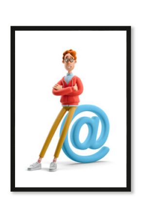 3d illustration. Nerd Larry with email sign. Social media concept.