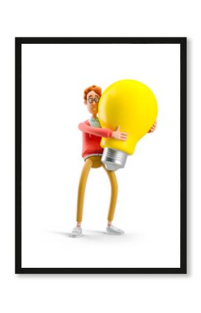 3d illustration. Nerd Larry  with lightbulb. Idea and innovation technology concept.