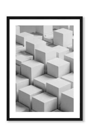 Abstract 3D Render of White Cubes Cityscape: Geometric Shapes and Architectural Forms