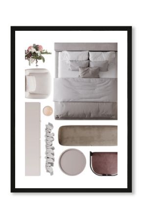 Interior Bedroom Design Furniture Pack – Top View, 3d rendering