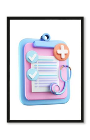 Pastel doctor clipboard 3d minimalist icon isolated on transparent background.