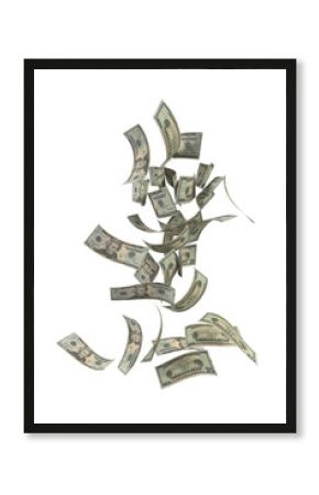 twenty US dollar bill falling transparent image 3d rendering