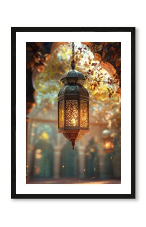 Ramadan and Eid al fitr concept backgrounds dates with traditional lantern Light Lamp and Tasbeeh, Ramadan Kareem Mubarak background 