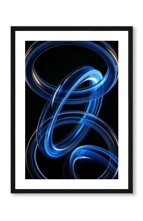 Abstract Blue and Gold Rings on Black Background,Abstract image featuring blue and gold rings, with a blurred effect, against a black backdrop. The rings are intertwined, creating a dynamic and modern