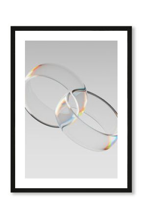 3D rendering of transparent glass rings in a minimalist style