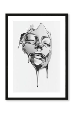 Melting Chrome Face – Surreal Metallic Dripping Art