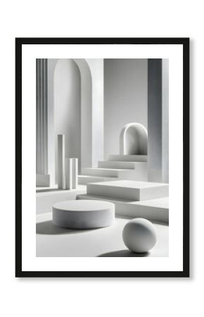 White Geometric Architecture Minimalist 3D Render