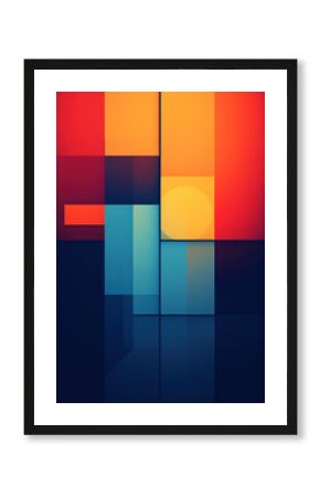 plakat bauhaus geometryczny kolorowy kształty gradient kwadraty żółty czerwony niebieski abstrakcja - poster bauhaus geometric coloured shapes gradient squares yellow red blue abstract - AI Generated