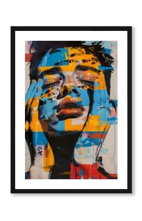 Portret młodego mężczyzny z rękoma przy twarzy w stylu współczesnej sztuki ulicznej