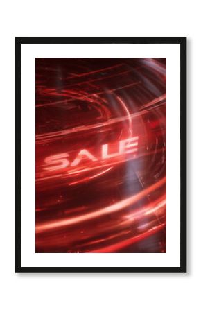 Intensywne, czerwone światło i dynamiczne, rozmyte smugi tworzą futurystyczne tło z napisem "SALE" w centrum. Idealne do promocji.