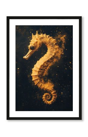 Złoty konik morski na czarnym tle, dekoracja generative ai 