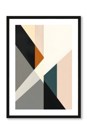 Elegant abstract painting with sleek geometric forms, muted colors, and harmonious precision reflecting modern refinement. 