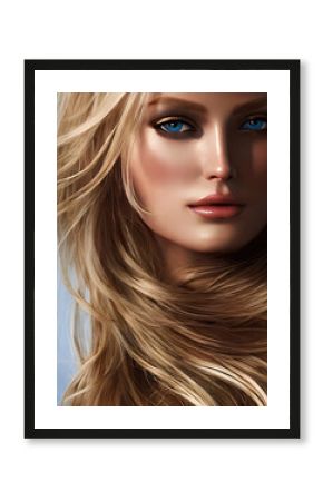 Face of beautiful woman with blonde hair, realistic 3d illustration: close-up of a gorgeous, beautiful young woman's face. Generative AI.