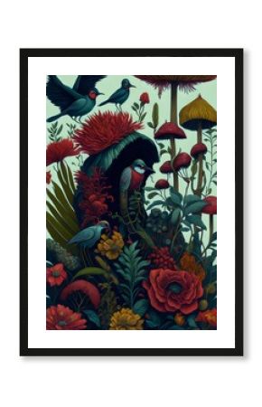 wallpaper, flores botánicas, arte fino, lujo, glamur, premium, profesional, diseño de interiores, interiorismo, diseño, diseño gráfico, buqué, flor, flor gigante, arte botánico, ilustración, aves