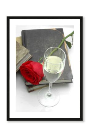 Champagne, rose and books