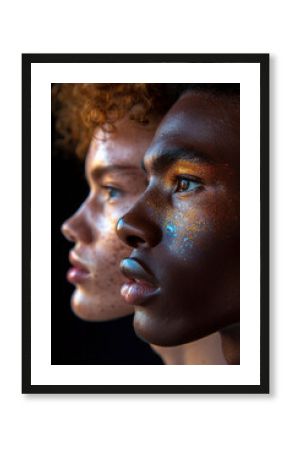 Ethnic diversity in one portrait, ethnically different people, Generative AI