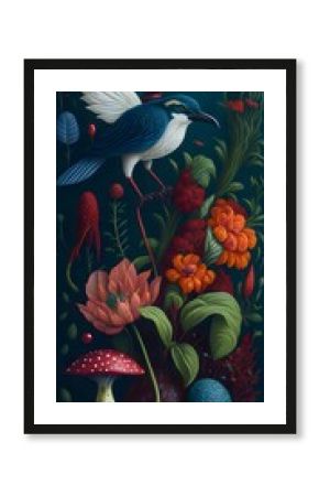wallpaper, flores botánicas, arte fino, lujo, glamur, premium, profesional, diseño de interiores, interiorismo, diseño, diseño gráfico, buqué, flor, flor gigante, arte botánico, ilustración, aves