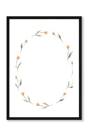 Spring Watercolor Invitation Template Floral Wreath oval shape greeting card baby shower