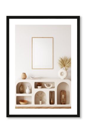 Frame & poster mockup in Boho style interior. 3d rendering, 3d illustration 