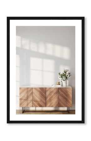 Sunny interior. living room. Wall mockup. Wall art. 3d rendering, 3d illustration