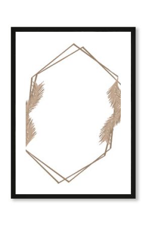 Geometric Pampas Grass boho Frame, Watercolor autumn bohemian style boutique pastel color