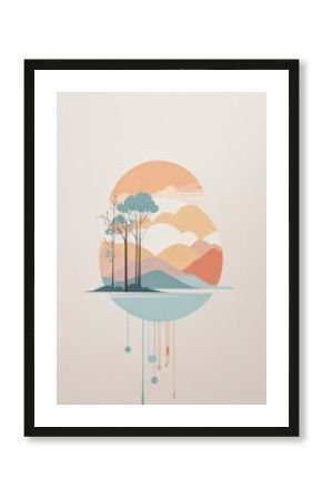 A simple, minimalistic art with mild colours, using Boho style