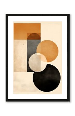 Mid Century Biege, Brown Sienna black and brown Bauhaus oil painting boho wall art HD Circles squares arches rectangles organic shapes abstract art Earth tones 