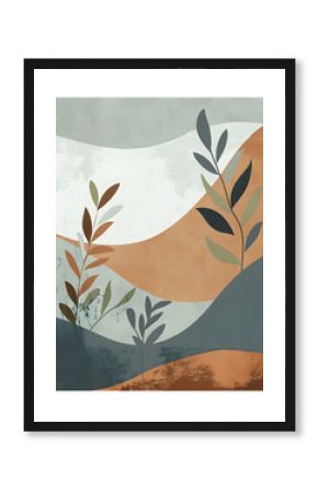 Abstract Scandinavian art print design poster. Blend organic shapes and elements