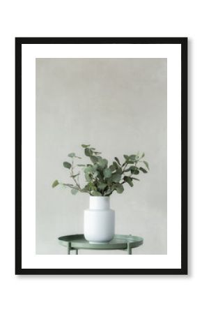 tropical plant decoration interior with copy space , bare cement background , vertical picture minimal style .