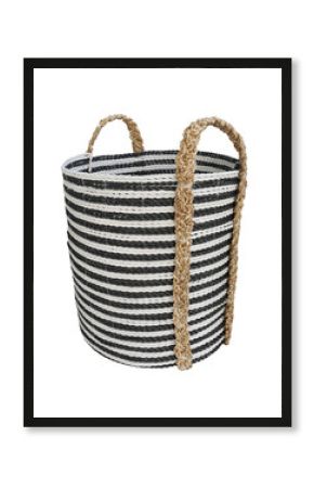 woven laundry basket isolated on white background . Details of modern boho bohemian scandinavian and minimal style eco design interior