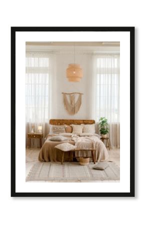 Interior of a bedroom in boho style