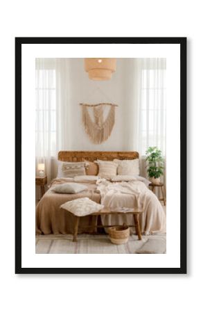 Interior of a bedroom in boho style