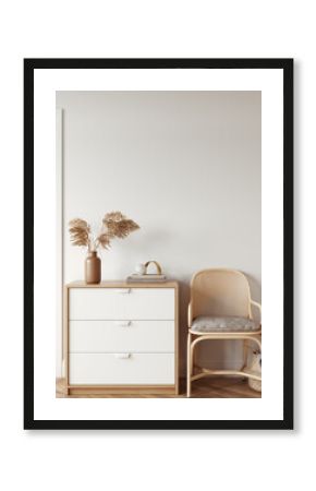 Boho interior style. Wall mockup. Wall art. 3d rendering, 3d illustration  