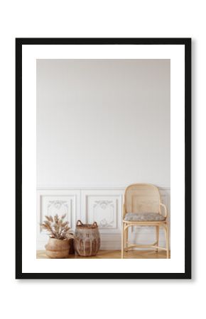 Boho interior style. Wall mockup. Wall art. 3d rendering, 3d illustration  