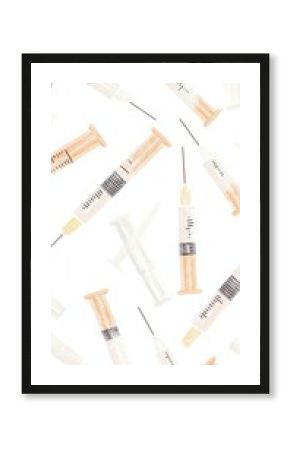 Seamless pattern of snow-dusted syringes, soft earthy tones, boho style, isolated on white background