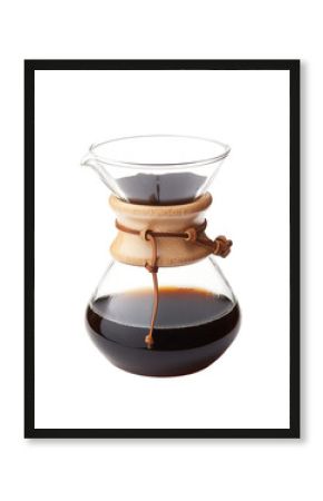 Elegant Chemex coffee maker with dark brewed coffee showcasing craftsmanship. Isolated on transparent white background, png  