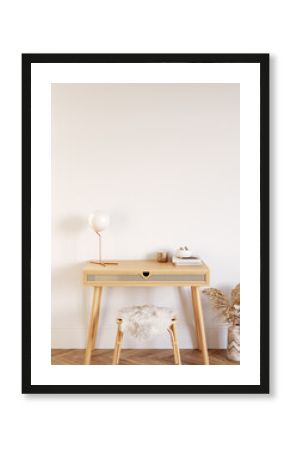 Boho interior style. Wall mockup. Wall art. 3d rendering, 3d illustration
