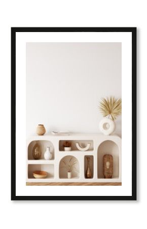 Boho interior style. Wall mockup. Wall art. 3d rendering, 3d illustration