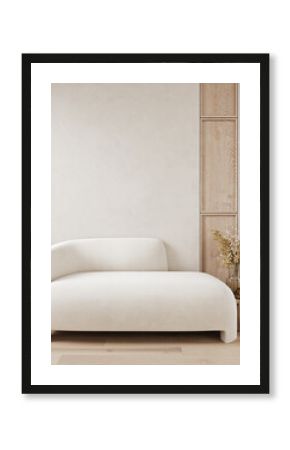 Wall mock up in light simple interior, Scandi-Boho style, 3d render