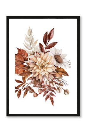 Vintage Autumn Dry Flower Leaves bouquet watercolor