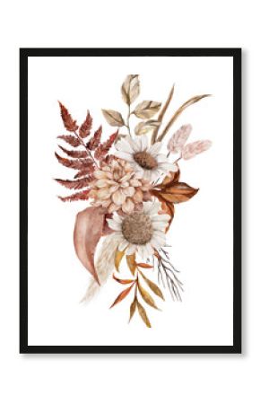 Vintage Autumn Dry Flower Leaves bouquet watercolor