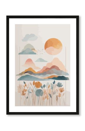 abstract minimalist floral background in boho style.