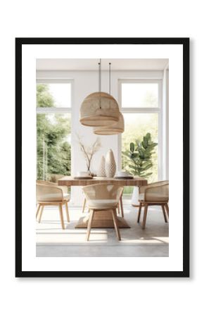 A living luxurary room of a beautiful bright modern Scandinavian style house, generative AI  