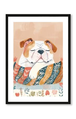 bulldog Boho Dog Nursery Artwork Whimsical Dog Illustration