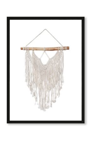 macrame wall decor isolated on white background. Details of modern boho bohemian scandinavian and minimal style eco design interior