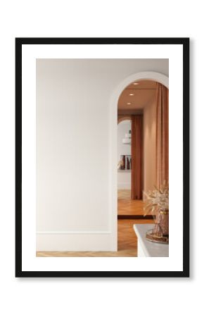 Boho interior style. Wall mockup. Wall art. 3d rendering, 3d illustration  