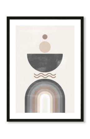 Sun Rainbow print boho minimalist printable wall art geometric abstract sunset print bohemian art work, vector