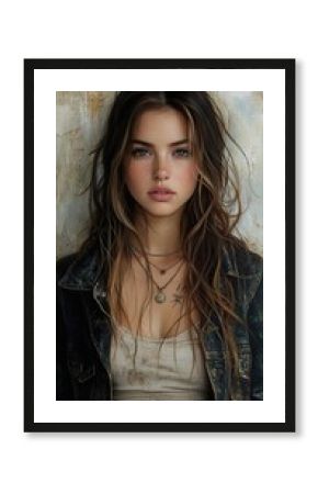 Portrait of a Beautiful Woman with Long Brown Hair and Freckles
