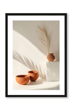 minimalist, Boho Japandi style shapes Terracotta color on white background