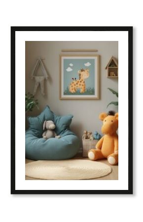 Frame poster mockup in children room interior background, 3D render, Generative AI